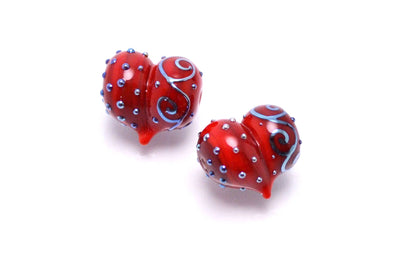 handmade red jewelry bead jewelry making set red bead glass heart shape bead Murano style bead artisan lampwork glass making red heart shape