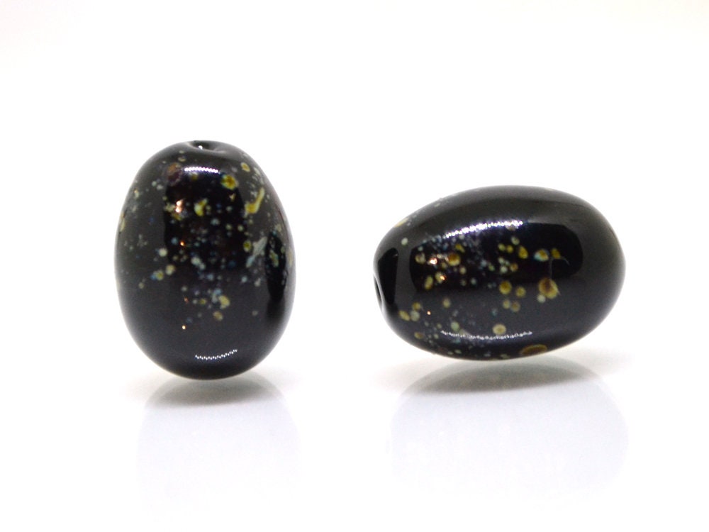 Olive lampwork beads, Black glass berry beads, Glass Olive-tree beads, Lampwork berries, Artisan lampwork, berry pendant, half-drilled beads