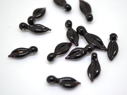 Black lampwork leaf beads, Small Leaf beads, Small Leaf charm, Black leaves, Tiny Glass leaves, Top drilled leaf beads, Lampwork leaf bead