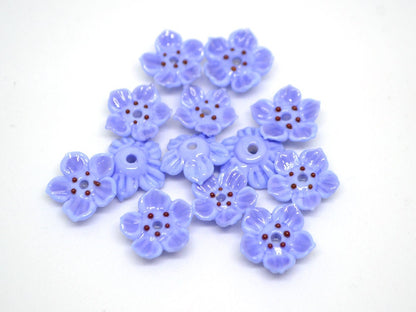Lampwork blue purple flower beads for jewelry making, Cornflower blue glass beads, Lavender blossom beads, Artisan lampwork, Floral Beadwork