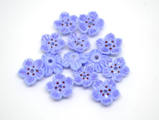 Lampwork blue purple flower beads for jewelry making, Cornflower blue glass beads, Lavender blossom beads, Artisan lampwork, Floral Beadwork