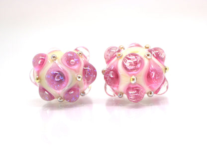 Pink beige handmade glass bead, 10mm glass beads, Pink lampwork, Artisan lampwork, Pink Beads for bracelet, Jewelry beads