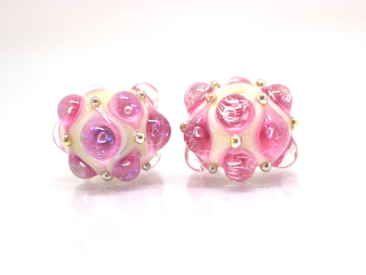 Pink beige handmade glass bead, 10mm glass beads, Pink lampwork, Artisan lampwork, Pink Beads for bracelet, Jewelry beads