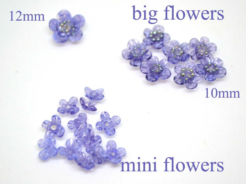 Purple glass beads, Transparent flower beads, Spring flower beads, Floral Bead set, Floral lampwork bead, Mini floral bead, Artisan Lampwork