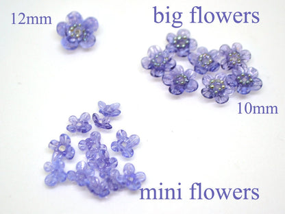Purple glass beads, Transparent flower beads, Spring flower beads, Floral Bead set, Floral lampwork bead, Mini floral bead, Artisan Lampwork