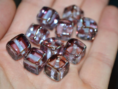 Gray lavender square beads, Dusty Purple cube beads, 12mm square beads, Gray cube beads, Dimond gray spacer beads, Gray lampwork,Murano bead