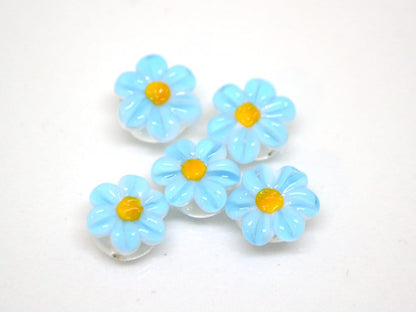Sky blue Chamomile beads, Lampwork Chamomile flower bead, Aquamarine blue beads, Lentils beads, Blue flower bead, Baby blue, Field flower