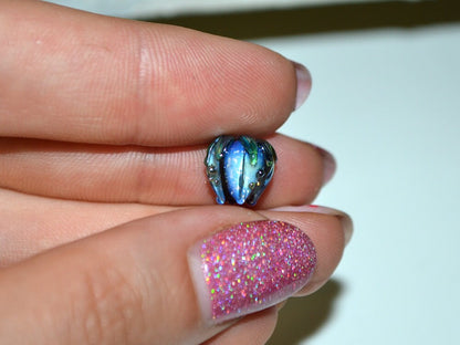 Blue green flower glass beads, Artisan lampwork floral beads, 10mm flower beads, garden beads, floral theme bead Handmade Lampwork bead set