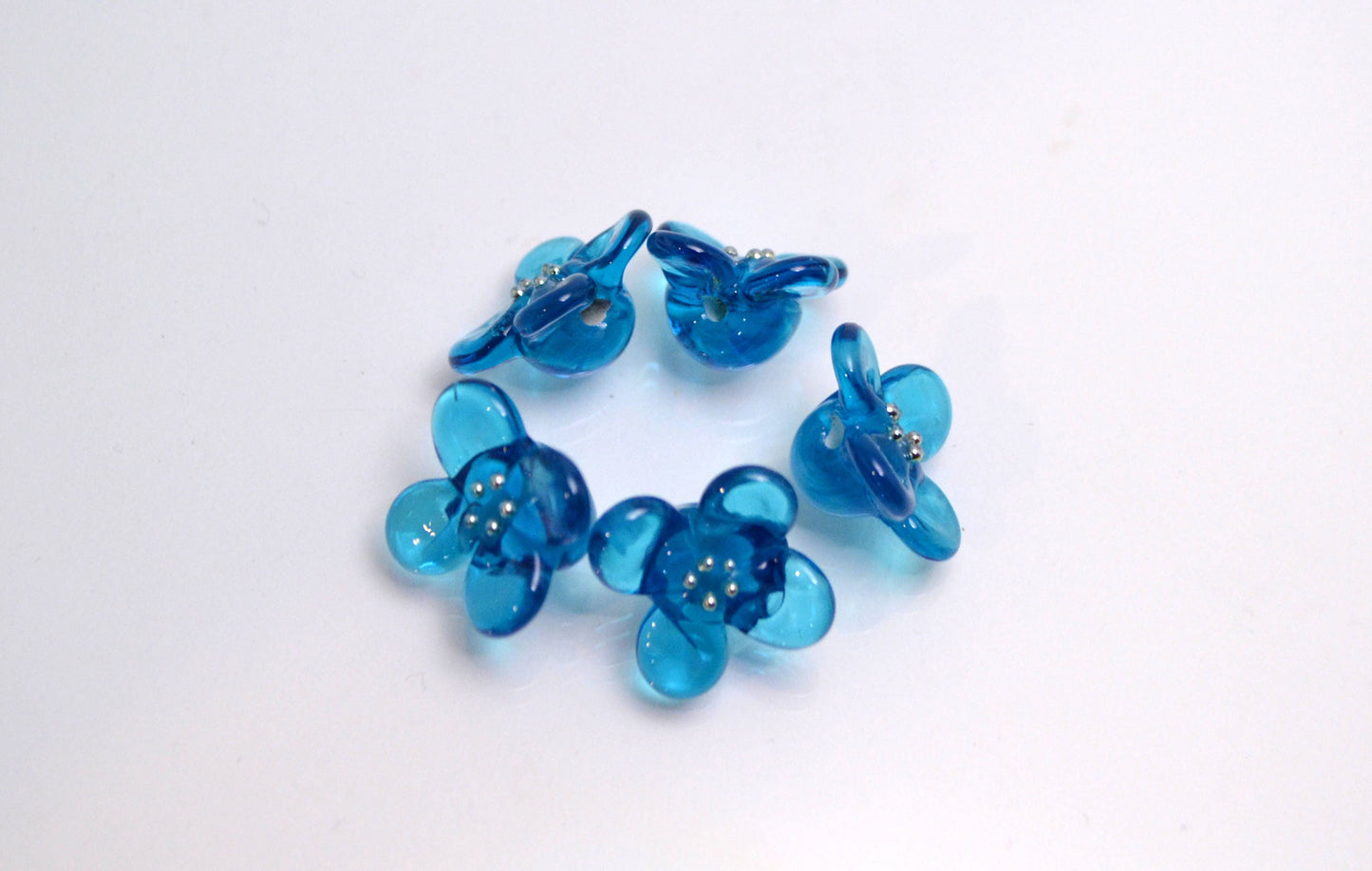 blue flower gold dots lampwork glass handmade bead petals artisan lampwork jewelry making set art of glass beads necklace earrings bracelet