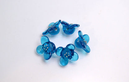 blue flower gold dots lampwork glass handmade bead petals artisan lampwork jewelry making set art of glass beads necklace earrings bracelet