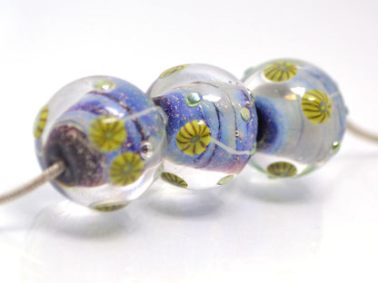 Nautical Lampwork bead handmade blue green yellow dust millefiori focal artisan lampwork aquarium set of beads for Jewelry making pendant