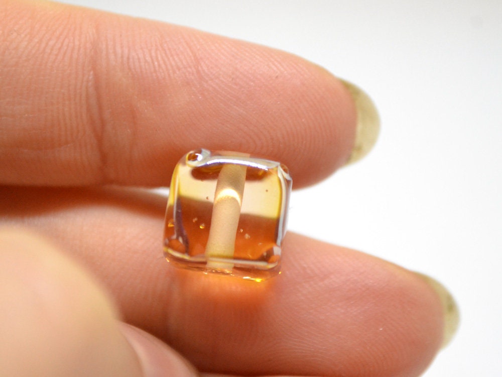 Gold yellow square beads, Honey yellow cube beads,  12mm square beads, Sunny cube beads, Yellow lampwork beads, Handmade glass beads