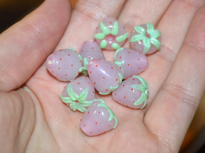 Pink Strawberry glass beads, Lampwork berries, Lampwork strawberry, Glass Berry beads, Garden beads, Nature inspired, Forest glass beads