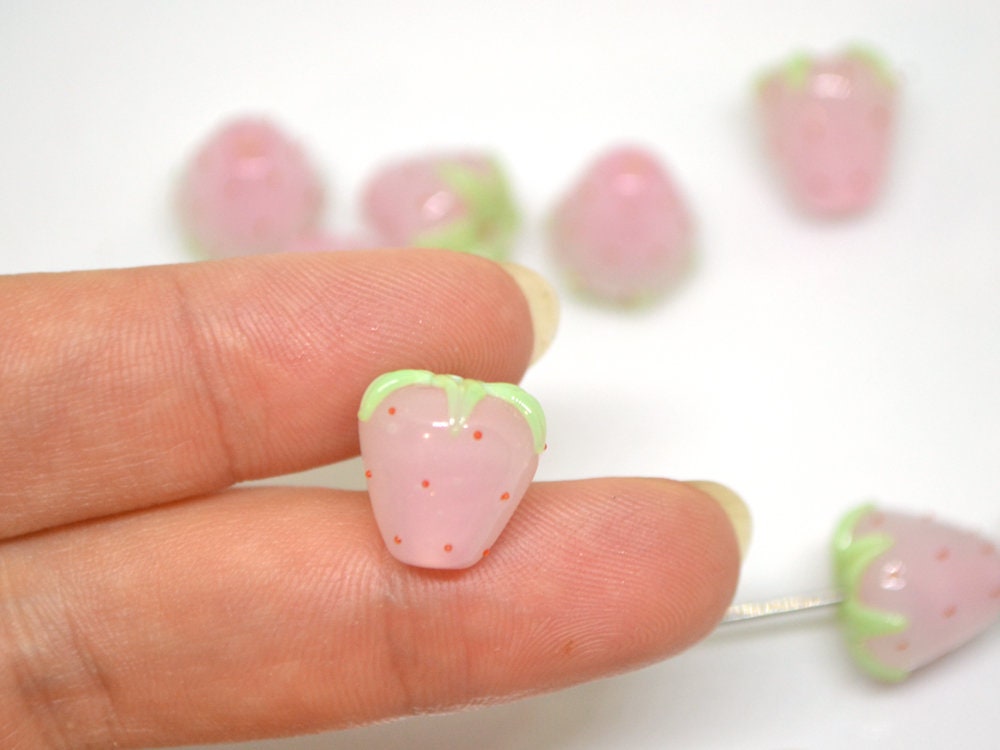 Pink Strawberry glass beads, Lampwork berries, Lampwork strawberry, Glass Berry beads, Garden beads, Nature inspired, Forest glass beads