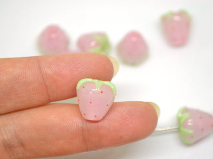 Pink Strawberry glass beads, Lampwork berries, Lampwork strawberry, Glass Berry beads, Garden beads, Nature inspired, Forest glass beads