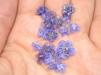 Purple glass beads, Transparent flower beads, Spring flower beads, Floral Bead set, Floral lampwork bead, Mini floral bead, Artisan Lampwork