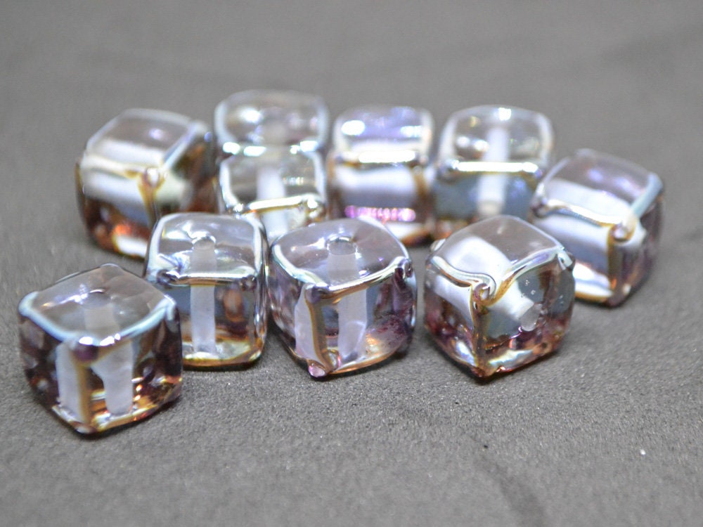 Gray lavender square beads, Dusty Purple cube beads, 12mm square beads, Gray cube beads, Dimond gray spacer beads, Gray lampwork,Murano bead