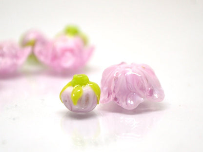 Lampwork peony beads, Glass flower beads, Pink floral beads, Handmade glass work, Focal lampwork, Lampwork Flower Bud Bead, SRA beads,Murano