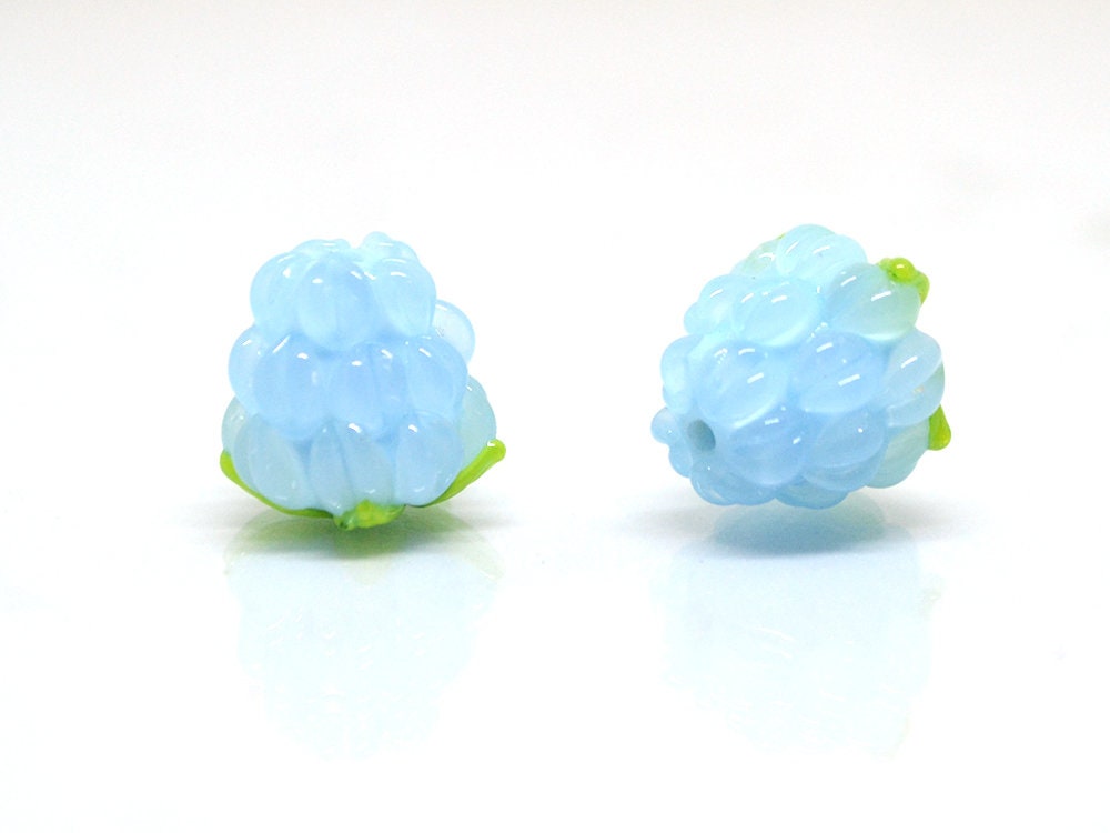 Sky blue lampwork raspberry, Gloss Glass berries, Lampwork berry beads, Berry fruit beads, Glass Raspberry, Tiny Food lampwork beads