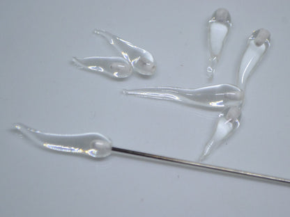 Clear Lampwork Icicle, Handmade lampwork, Icicle Glass Beads, Icicle jewelry, Winter jewelry, Christmas beads, Icicle pendant, half-drilled