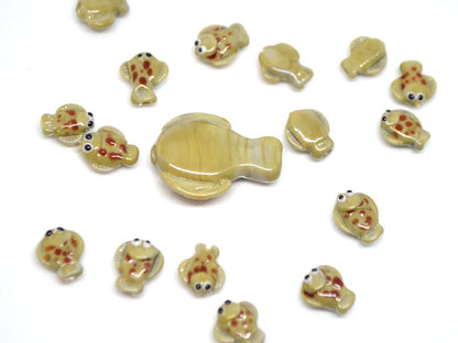 Lampwork fish beads, Green glass flounder, Lampwork flounder, Glass fish, River fish beads, avocado green