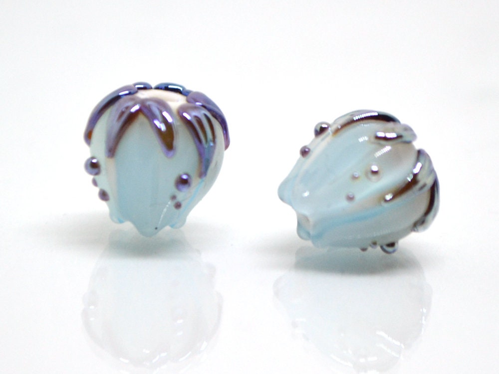 Pastel blue flower glass beads silver, 10mm glass beads, Pale blue lampwork flower bead, Floral lampwork, Handmade glass bead Something blue