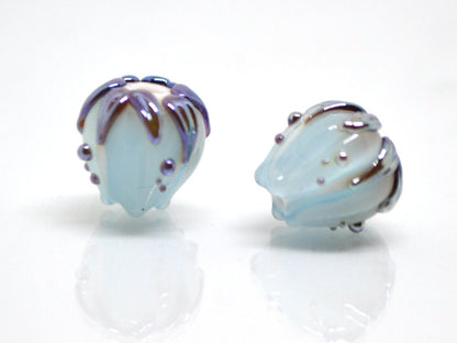 Pastel blue flower glass beads silver, 10mm glass beads, Pale blue lampwork flower bead, Floral lampwork, Handmade glass bead Something blue