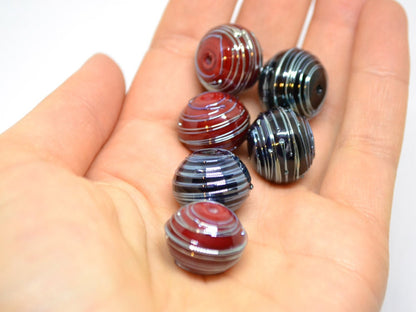 Hollow Black lampwork Beads, Stripes beads, Silver lines beads, Hollow red beads, Focal lampwork