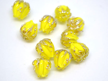 Yellow flower bead, 10mm flower bead, Yellow flower spacer, Sunshine yellow floral beads, Yellow glass flower, Bright yellow beads, Lampwork