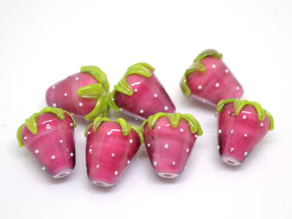 Fuchsia Strawberry glass beads, Magenta berry beads, Lampwork berry beads, Lampwork berries, Lampwork strawberry, Glass berries