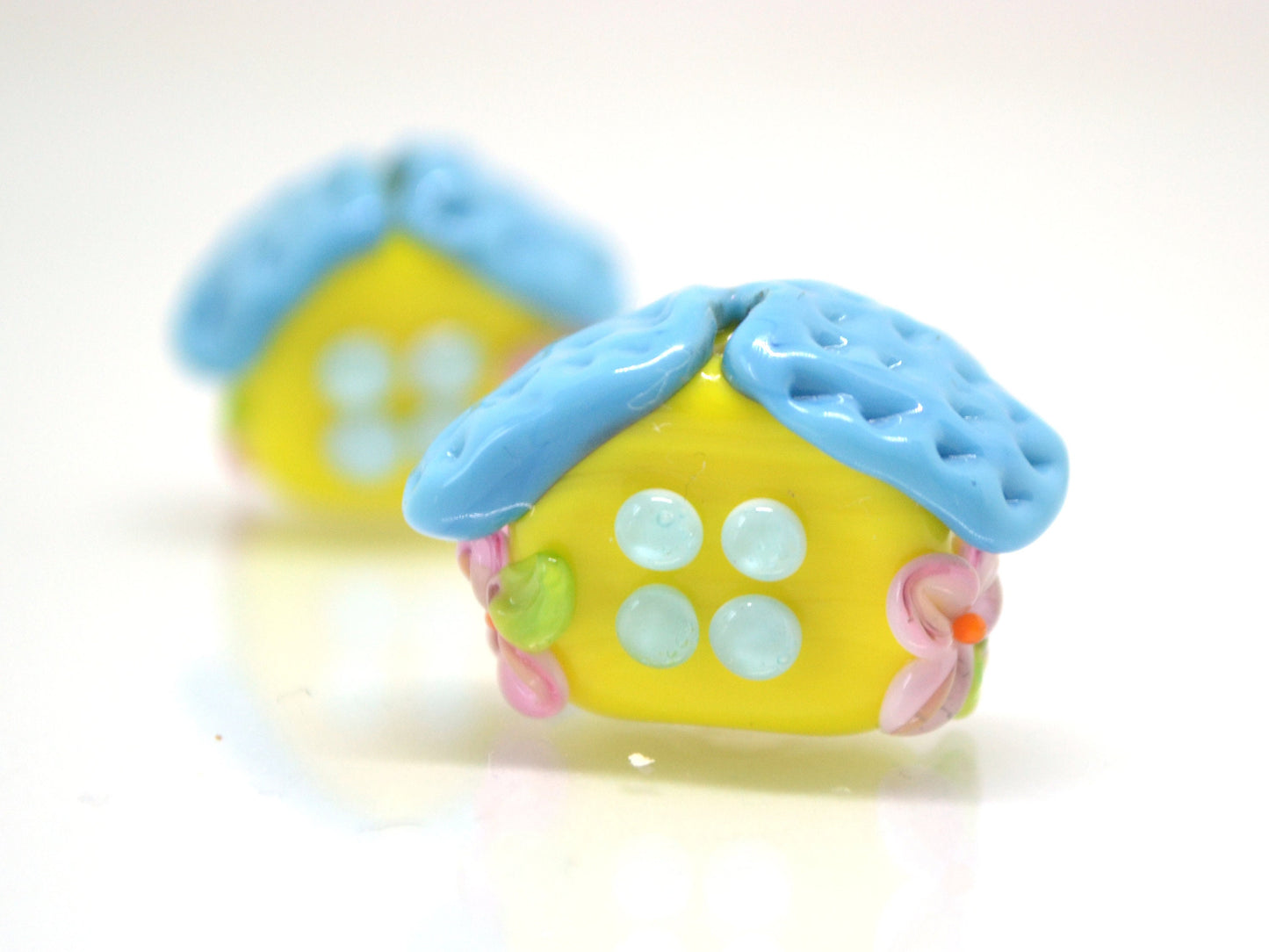 Yellow Blue house with flowers, Lampwork House pendant, Ukraine symbol, Ukrainian flag colors, Volume house, Stand with Ukraine