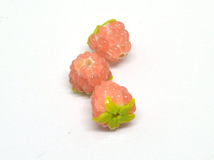 Salmon glass raspberry, Peach Lampwork berries, Lampwork berry beads, Berry jewelry making, Artisan lampwork, Summer glass beads, Berry