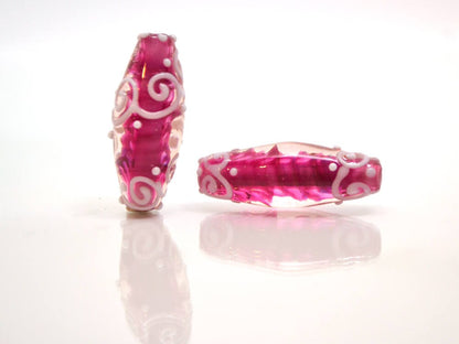 rhombus glass lampwork beads artisan lampwork set beads for jewelry oval glass beads rubina pink glass beads curls beads pink and white