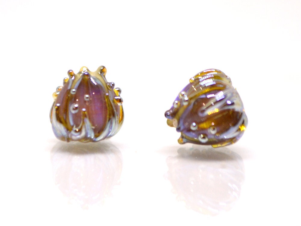 Lavender pink gold flower beads, 7mm glass beads, Tiny flower beads, Sparkle floral beads, Artisan lampwork beads, Lampwork bead set