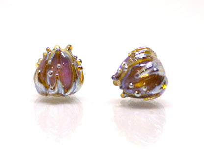 Lavender pink gold flower beads, 7mm glass beads, Tiny flower beads, Sparkle floral beads, Artisan lampwork beads, Lampwork bead set