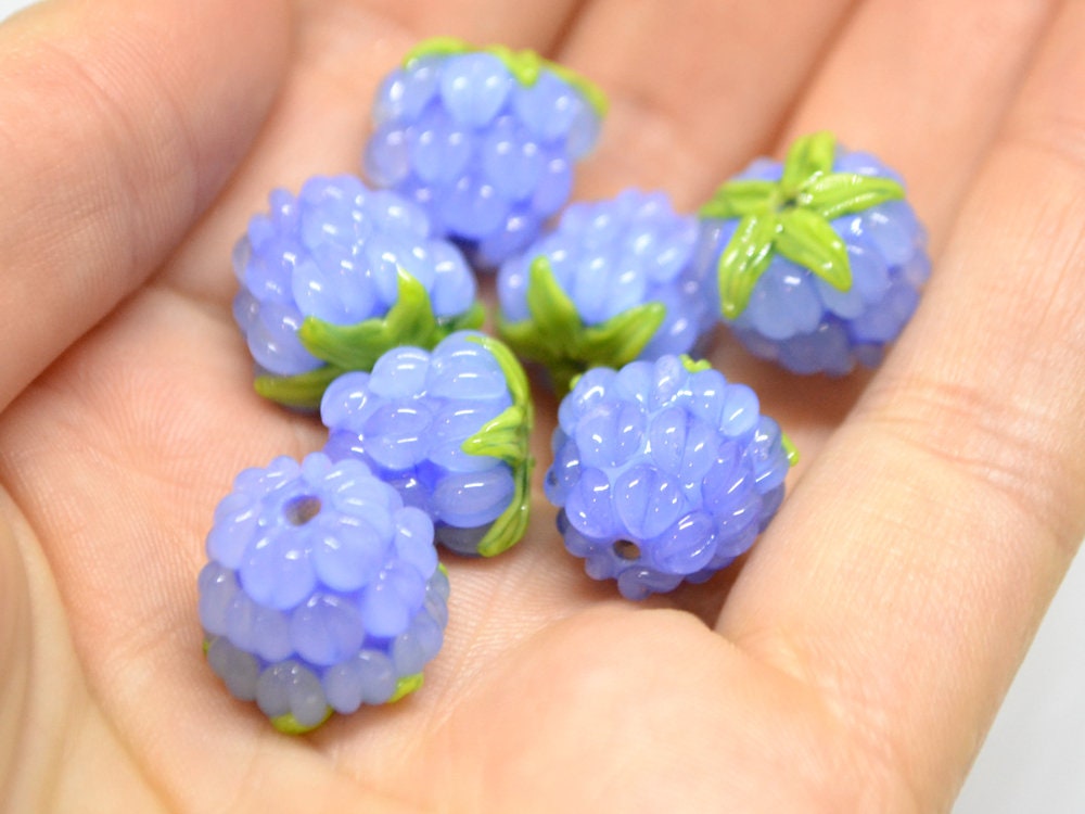 Periwinkle blue lampwork raspberry, Glass berries, Lampwork berry beads, Berry fruit beads, Glass Raspberry, Forrest berry beads