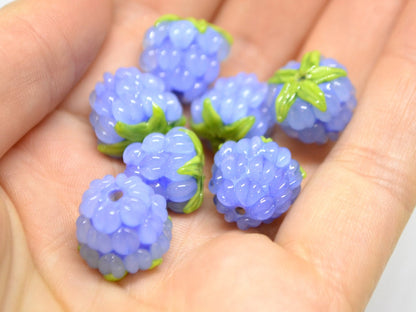 Periwinkle blue lampwork raspberry, Glass berries, Lampwork berry beads, Berry fruit beads, Glass Raspberry, Forrest berry beads