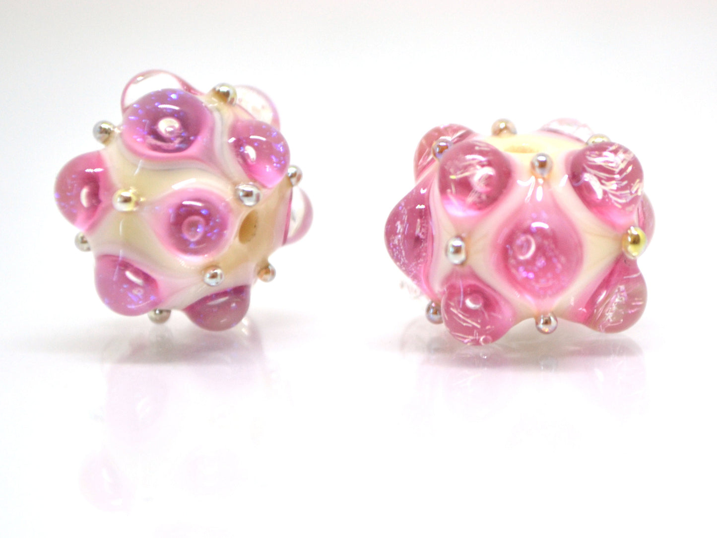 Pink beige handmade glass bead, 10mm glass beads, Pink lampwork, Artisan lampwork, Pink Beads for bracelet, Jewelry beads