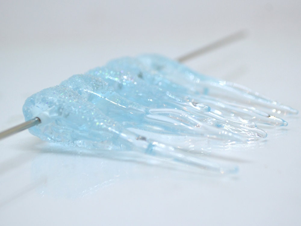 Blue Frosted Icicle Beads, Icicle Glass beads, Snow Lampwork, Focal Christmas Beads, Artisan lampwork, Icicle Ornament, Glass icicle charm