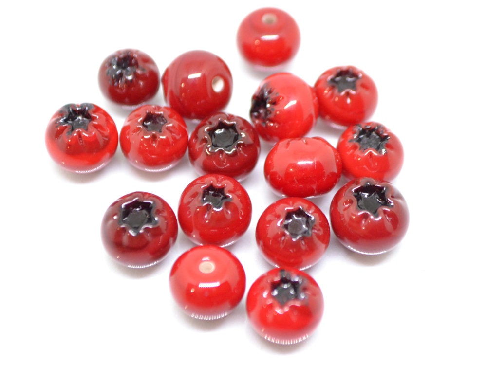 Red lingonberry glass beads, Red glass huckleberry, Nothern berry, Lampwork berry, Lampwork cowberry, Glass red whortleberry
