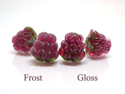 Dark fuchsia lampwork raspberry, Frost glass berry, Glass raspberries, Berry fruit beads, Pink Lampwork berries