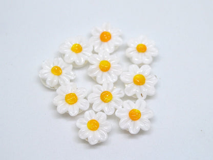 Lampwork Chamomile beads, Chamomile flower bead, Yellow and white beads, Lentils beads, White flower bead,White floral lampwork,Field flower