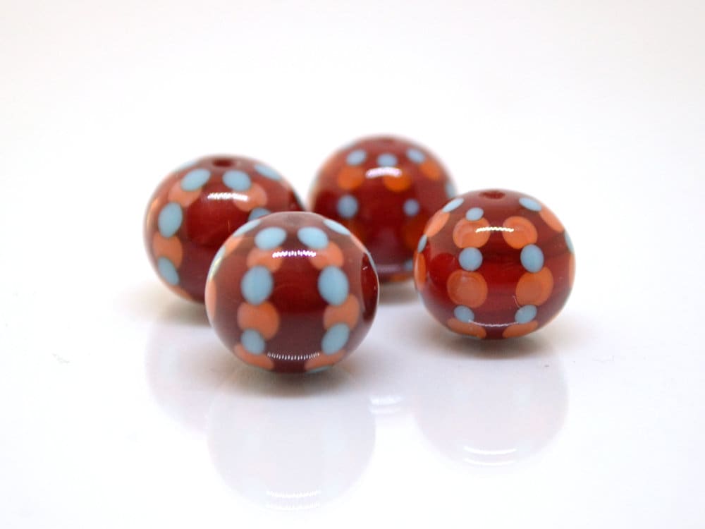 Red dotted beads handmade glass beads lampwork beads polka dot beads murano glass murano beads red polka dot beads dark red beads lampwork