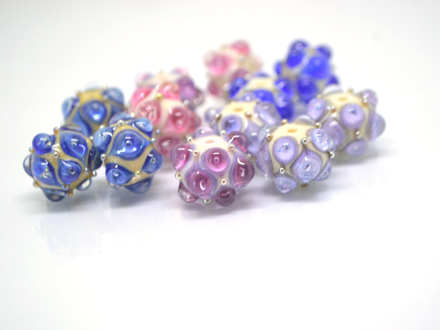 Electric Blue Lampwork bead, Cobalt blue glass beads, Blue beige lampwork beads, Artisan lampwork, Handmade bead, Rondelle beads