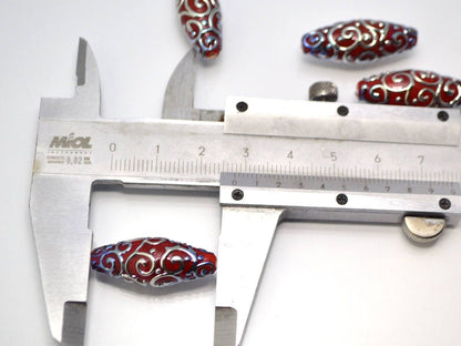 red silver lampwork beads artisan lampwork lampwork beads set rhombus oval textured mirror beads jewelry making bright deep red silver glass