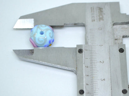 Venetian glass beads - Sky blue handmade beads with pink flowers and gold swirl, Artisan Lampwork Vintage glass bead Rondelle Jewelry making