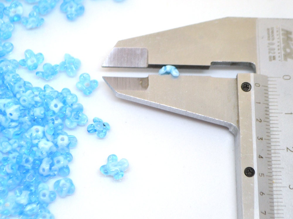 blue flower beads aqua blue sky beads mini flower beads small flower beads something blue tiara crown handmade lampwork beads light blue