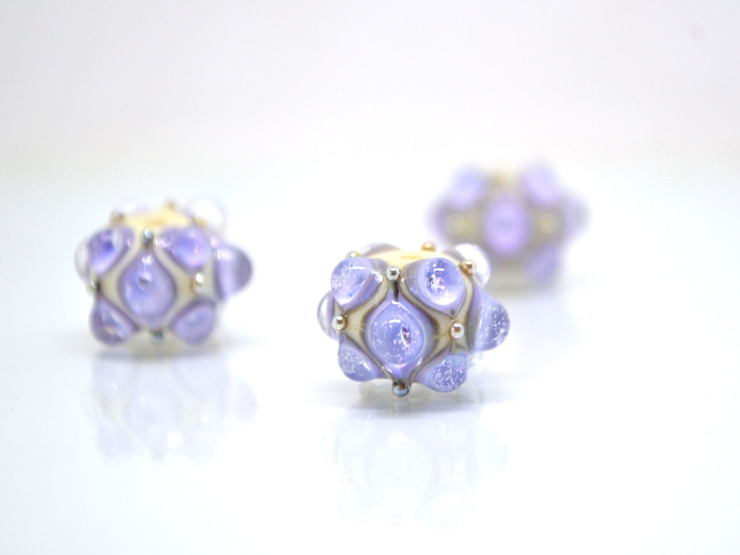 Purple Beige Lampwork bead, Ivory glass beads, Lilac lampwork beads, Focal beads, Artisan lampwork, Beads for bracelets, Rondelle beads