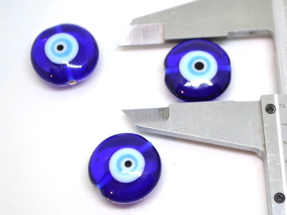 Evil Eye glass Beads protection beads murano glass lentil eye beads lampwork glass art beadwork turkish evil eye protection jewelry blue