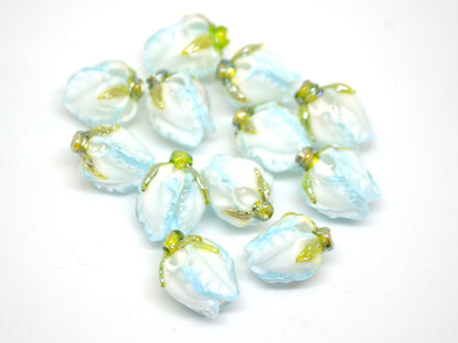 Pale blue glass beads, Lampwork flower beads, Sky blue beads, White blue glass beads, Romantic lampwork, Artisan lampwork, Something blue